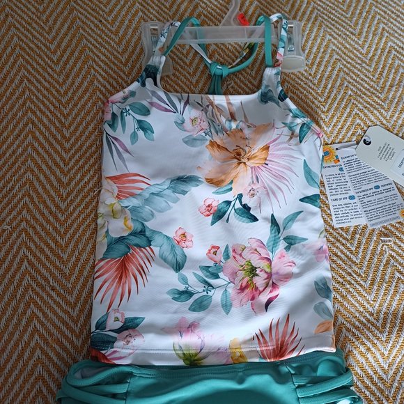 NWT M.I.D. Girls Two-Piece Floral Swimsuit Size 7-8 - Picture 2 of 8